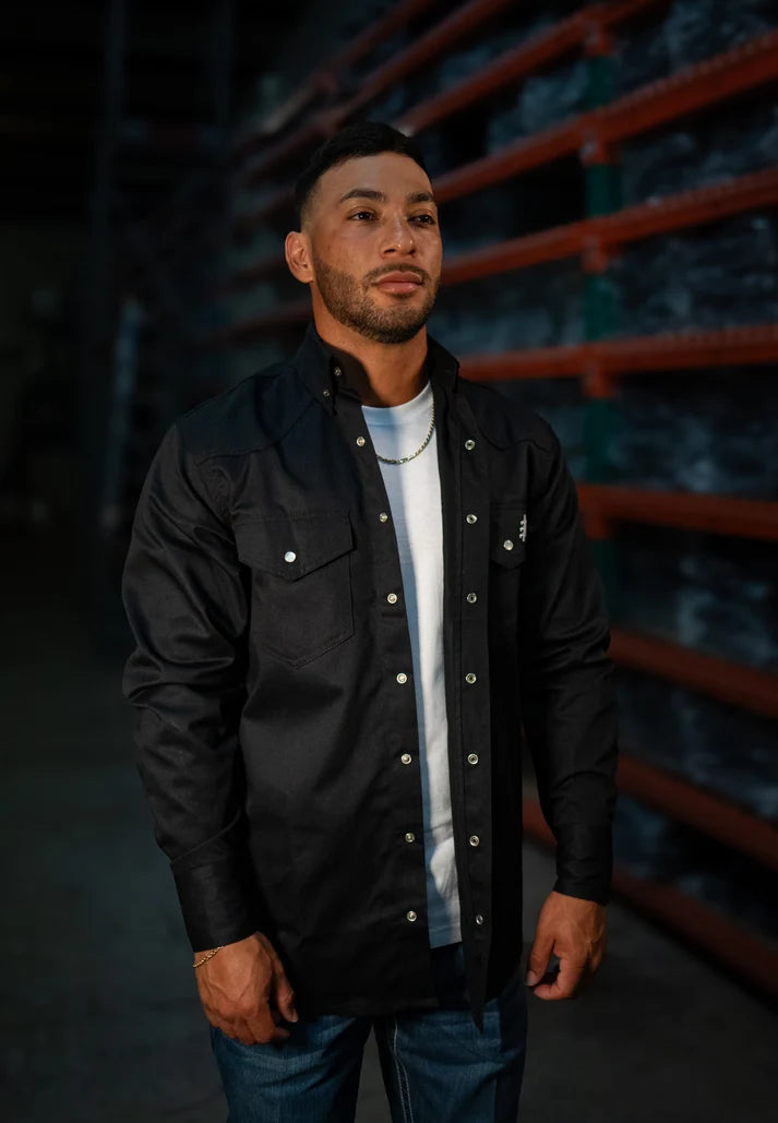 Static FR Western Style Pearl Snap - Black